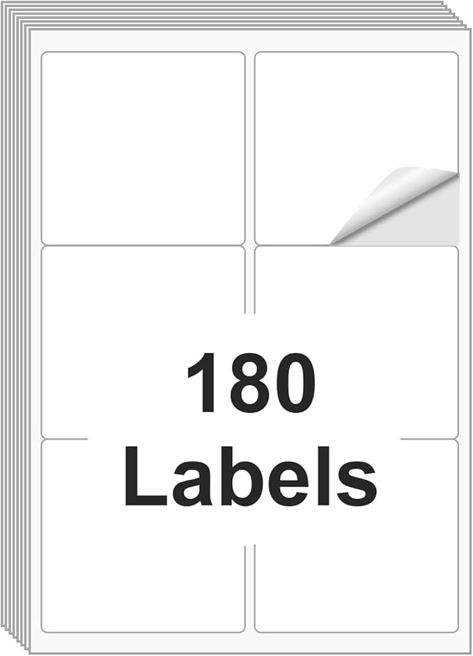[30 Sheets 180 Labels] Shipping Labels 3 1/3"x4" Printable White 6 up Labels for Laser/Inkjet Printers, Mailing FBA Address Label Sticker Paper - Permanent Adhesive Label Blank | Laser Inkjet Printer Labels - TrueDesk