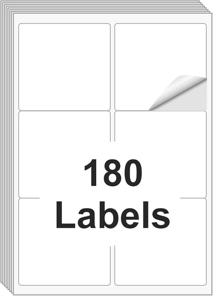 [30 Sheets 180 Labels] Shipping Labels 3 1/3"x4" Printable White 6 up Labels for Laser/Inkjet Printers, Mailing FBA Address Label Sticker Paper - Permanent Adhesive Label Blank | Laser Inkjet Printer Labels - TrueDesk