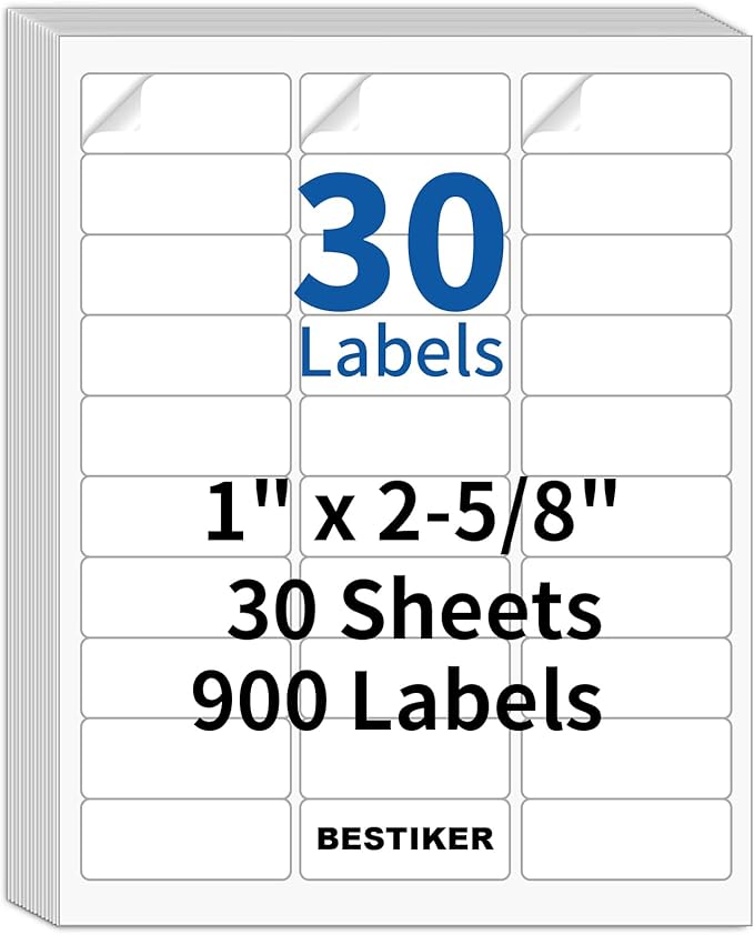 [30 Sheets 900 Labels] BESTIKER Address Labels 1” x 2 - 5/8” Shipping Mailing Labels 30 per Page Printable FBA Barcode Label, Laser & Inkjet Printer Labels 30up White | Laser Inkjet Printer Labels - TrueDesk