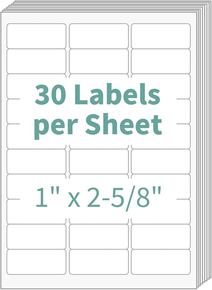 30 up Labels 1" x 2 - 5/8" Shipping Address Labels, FBA SKU Barcode Tags, 1000 Sheets 30 Per Page Mailing Labels for Laser/Inkjet Printers | Laser Inkjet Printer Labels - TrueDesk