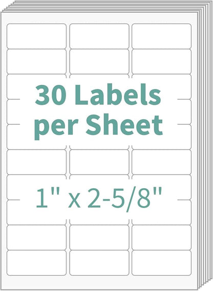 30 up Labels 1" x 2 - 5/8" Shipping Address Labels, FBA SKU Barcode Tags, 1000 Sheets 30 Per Page Mailing Labels for Laser/Inkjet Printers | Laser Inkjet Printer Labels - TrueDesk