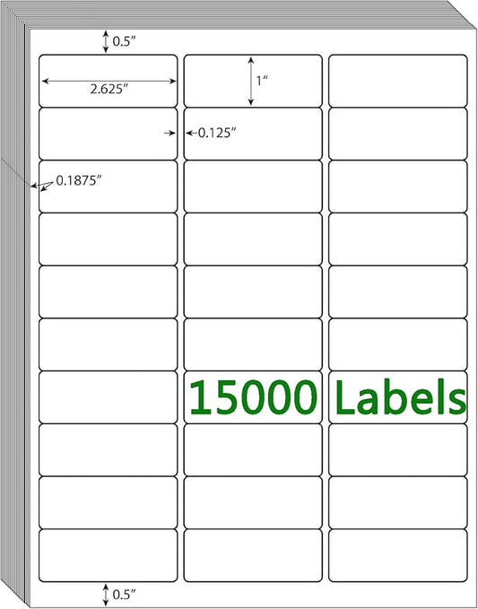 30 UP Labels 1"x2 - 5/8" Mailing Labels Shipping Address FBA Labels for Laser/Inkjet Printers, White Blank Sticker Name Tags, Printable Address Labels (500 Sheets, 15,000 Labels) | Laser Inkjet Printer Labels - TrueDesk