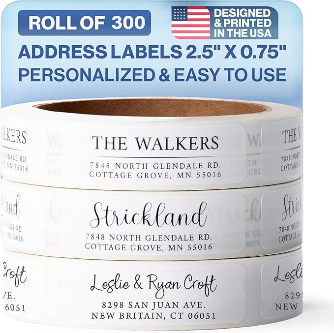 300 Personalized Address Labels - Glossy White Return Address Label 2.5" x 0.75'', Stylish Fonts for Envelopes & Packages, Customizable Labels for Home or Office Use | Address Labels - TrueDesk