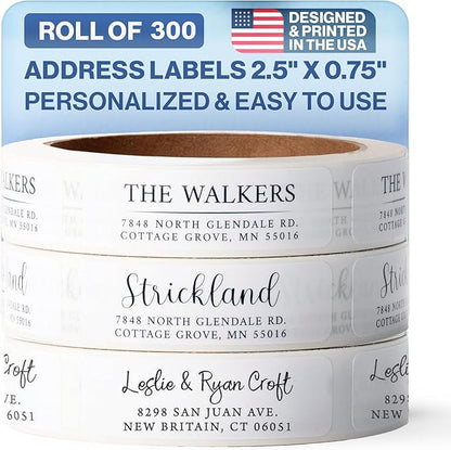 300 Personalized Address Labels - Glossy White Return Address Label 2.5" x 0.75'', Stylish Fonts for Envelopes & Packages, Customizable Labels for Home or Office Use | Address Labels - TrueDesk