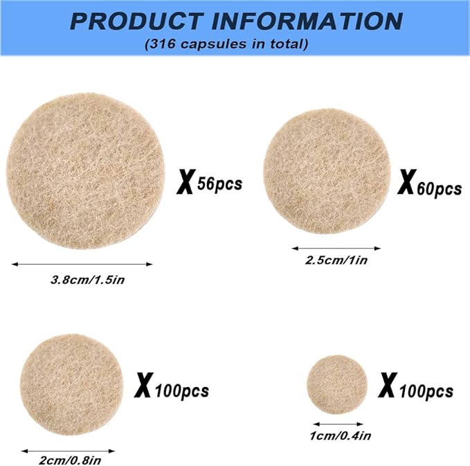 316 Pcs Felt Pads, Beige Felt Furniture Pads for Protecting Hardwood Floors, Round, 4 Assorted Sizes Value Pack, Felt Pads Furniture Feet Best Wood Floor Protectors for Hardwood Laminate Flooring | Furniture Pads - TrueDesk