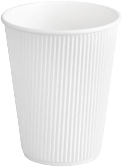 Double Wall Rippled White Paper Hot Cup, 12 oz, Insulated, Round, Disposable, 500 Count Case, 4.25 Inch Height