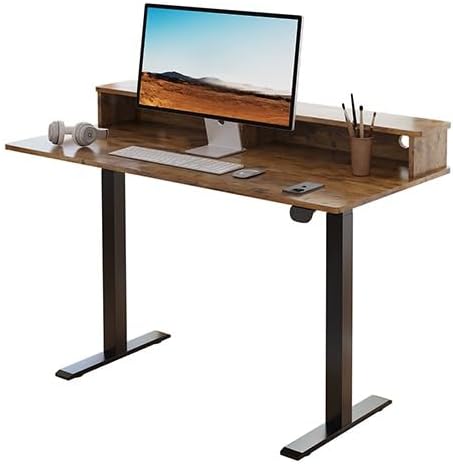 2-Tier Height Adjustable 45" Electric Standing Desk - Upgraded Ultra Durable Home Office Large Rectangular Computer Table or Laptop Sit Stand Workstation - Rustic Brown