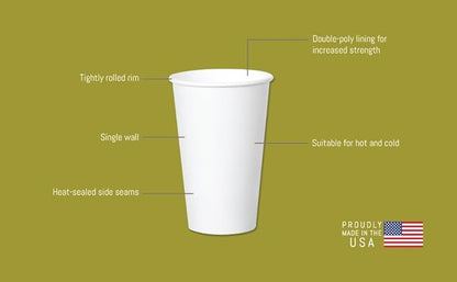Paper Cups 8 oz 200 Pack for Coffee & Tea 8 oz Made in USA | Bulk 200 Count for Home, Office, Restaurants & Parties | Recyclable Disposable 8 Ounce To-Go Cups for Hot Drinks
