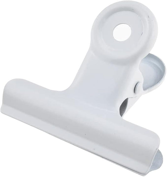 HAHIYO 2inch White Bulldog Clips Metal File Hinge Binder Clips Clamps Save Space Strong Spring Jaws Rock Solid Grip Book Lay Flat Deburred Edge for Hang Photos Wall Grid Dog Food 13PCS