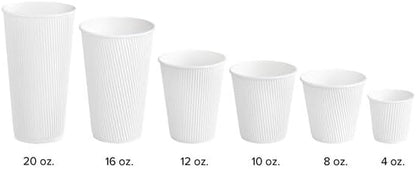 Double Wall Rippled White Paper Hot Cup, 12 oz, Insulated, Round, Disposable, 500 Count Case, 4.25 Inch Height