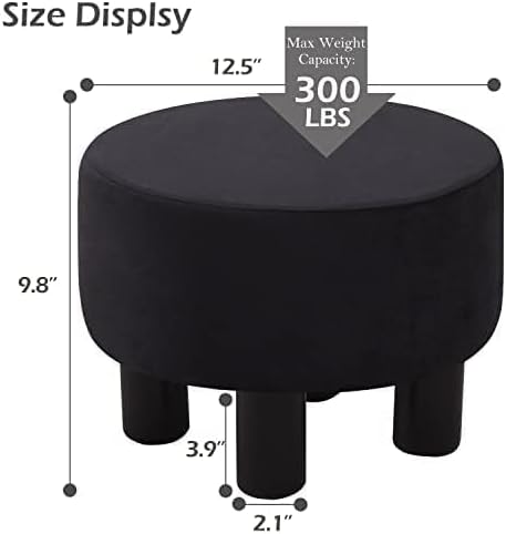 Cpintltr Velvet Ottoman Round Footrest Stool Upholstered Step Stool Ottomans Sofa Stool 4 Wood Legs with Anti-Slip Pads Modern Accent Home Decor Suitable for Living Room Bedroom Entryway Black