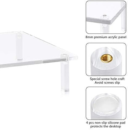 YestBuy Acrylic Monitor Stand Riser, Clear Computer Stand for Laptop, iMac, Pc, Printer, Desktop Ergonomic, Desk Riser Work from Home Accessories Office Supplies Platform Save Space