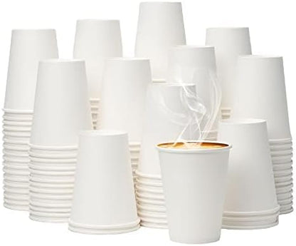 YEEHAW 12 oz 100 Pack Disposable Paper Coffee Cups, White To Go Hot Cups for Coffee, Hot Liquid, Chocolate, Juice, Hot Beverage Drinking Cup, Ideal for Cafes, Bistros, Businesses