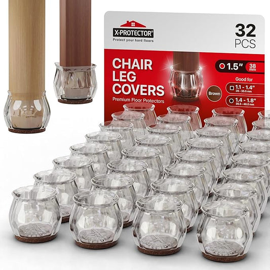 32 PCS Chair Leg Floor Protectors with Felt Pads X - Protector - 1.4" - 1.8" - Furniture Pads for Hardwood Floors - Clear Chair Pads - Floor Protectors for Chairs - Brown Chair Leg Covers! | Furniture Pads - TrueDesk