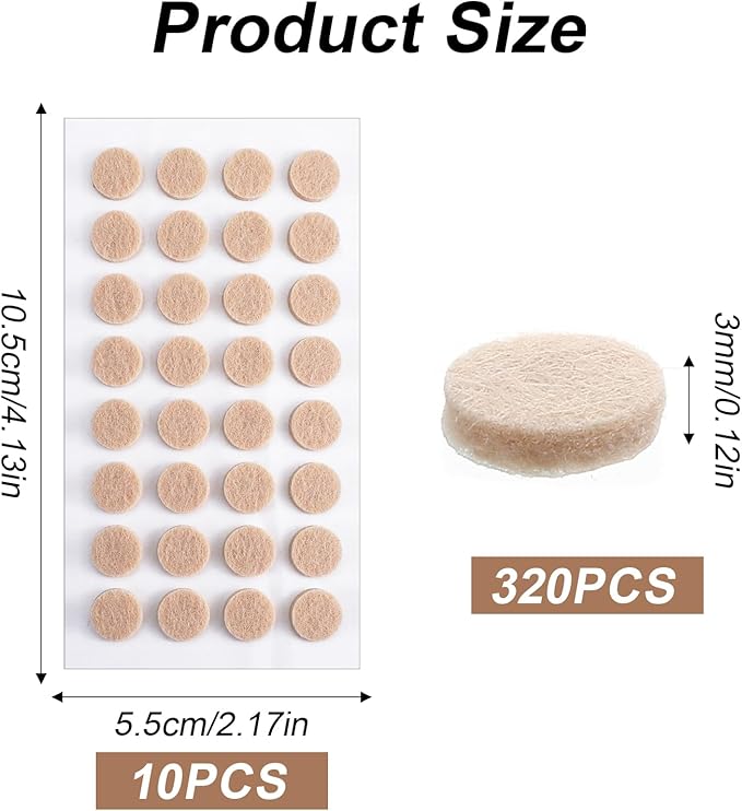 320 Pcs Small Felt Pads Small Felt Furniture Pads, Self - Adhesive EVA Foam Felt Dots with Adhesive Backing Round Felt Furniture Stickers for Vases Desks Photo Frames Cabinets Doors Drawers | Furniture Pads - TrueDesk