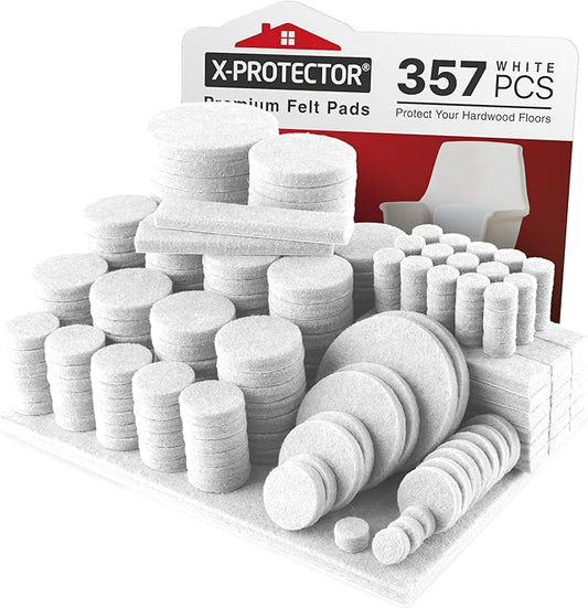 357 pcs White Felt Furniture Pads X - Protector! Huge Quantity of Furniture Pads for Hardwood Floors with Many Big Sizes – Your Ideal Wood Floor Protectors for Furniture. Protect Any Type of Hard Floor! | Furniture Pads - TrueDesk