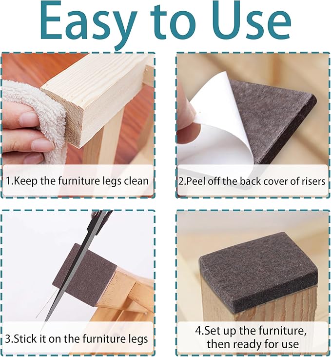 3.5inch Square Felt Furniture Pads, 16Pcs Self Adhesive Cuttable Felt Furniture Leg Pads Floor Protectors Furniture Sliders for Hardwoods Floors, Brown | Furniture Pads - TrueDesk