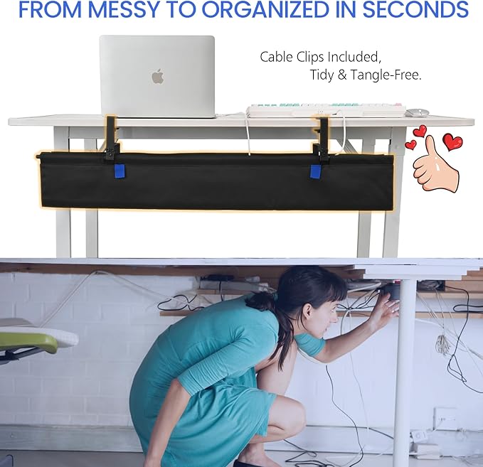 36" Under Desk Cable Management Tray - Clamp/Screw Mount Desk Cable Organizer Cable Tray Hiders for Office&Home | Racks Cabinets - TrueDesk