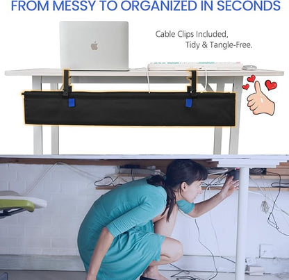 36" Under Desk Cable Management Tray - Clamp/Screw Mount Desk Cable Organizer Cable Tray Hiders for Office&Home | Racks Cabinets - TrueDesk