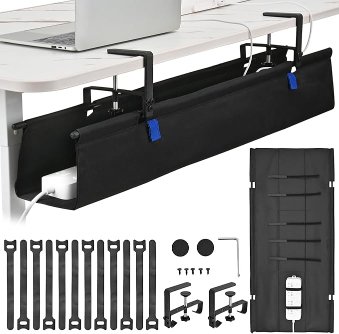 36" Under Desk Cable Management Tray - Clamp/Screw Mount Desk Cable Organizer Cable Tray Hiders for Office&Home | Racks Cabinets - TrueDesk