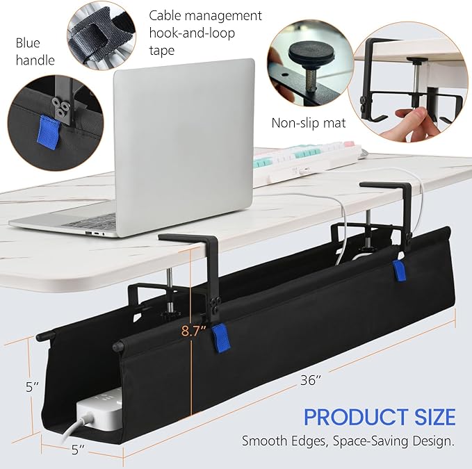 36" Under Desk Cable Management Tray - Clamp/Screw Mount Desk Cable Organizer Cable Tray Hiders for Office&Home | Racks Cabinets - TrueDesk