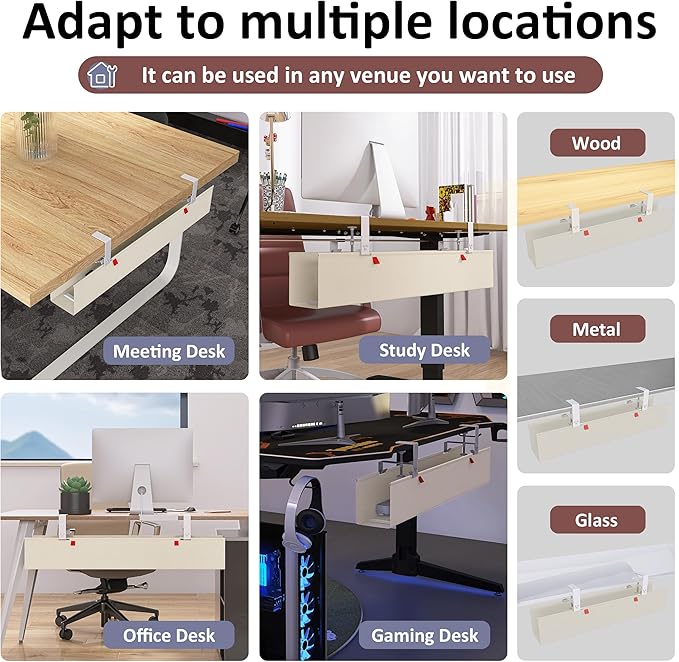 36" Under Desk Cable Management Tray for Home Office, No Drill Cord Organizer for Glass & Wood Table, Anti - Sag Oxford Fabric Wire Management Hider, Fits Surge Protector (Beige, 35.8") | Cable Raceways - TrueDesk