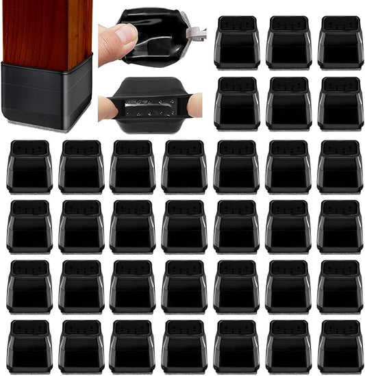 36Pcs Black Square Chair Leg Floor Protectors, High Elastic Felt Furniture Pads for Hardwood Floors, Silicone Floor Protectors for Chairs, Chair Leg Caps Covers Socks (Transparent, Large) | Furniture Cups - TrueDesk