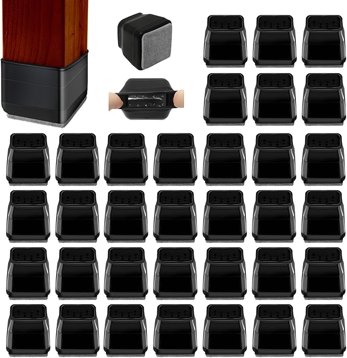 36Pcs Black Square Chair Leg Floor Protectors, High Elastic Felt Furniture Pads for Hardwood Floors, Silicone Floor Protectors for Chairs, Chair Leg Caps Covers Socks (Transparent, Small) | Furniture Cups - TrueDesk