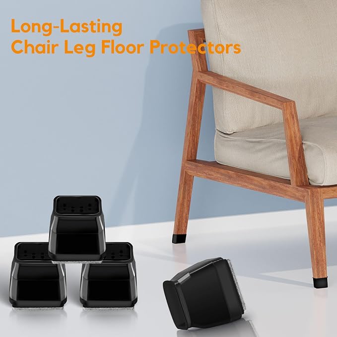 36Pcs Black Square Chair Leg Floor Protectors, High Elastic Felt Furniture Pads for Hardwood Floors, Silicone Floor Protectors for Chairs, Chair Leg Caps Covers Socks (Transparent, Large) | Furniture Cups - TrueDesk