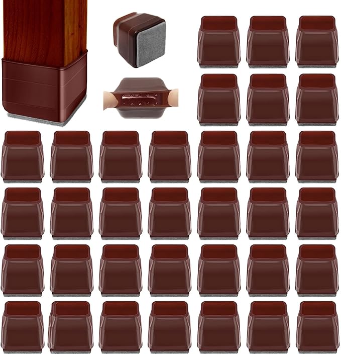 36Pcs Brown Square Chair Leg Floor Protectors, High Elastic Felt Furniture Pads for Hardwood Floors, Silicone Floor Protectors for Chairs, Chair Leg Caps Covers Socks (Small) | Furniture Cups - TrueDesk
