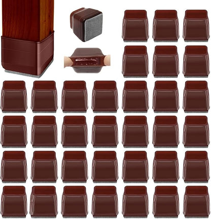 36Pcs Brown Square Chair Leg Floor Protectors, High Elastic Felt Furniture Pads for Hardwood Floors, Silicone Floor Protectors for Chairs, Chair Leg Caps Covers Socks (Small) | Furniture Cups - TrueDesk