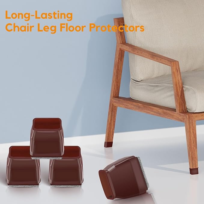 36Pcs Brown Square Chair Leg Floor Protectors, High Elastic Felt Furniture Pads for Hardwood Floors, Silicone Floor Protectors for Chairs, Chair Leg Caps Covers Socks (Small) | Furniture Cups - TrueDesk