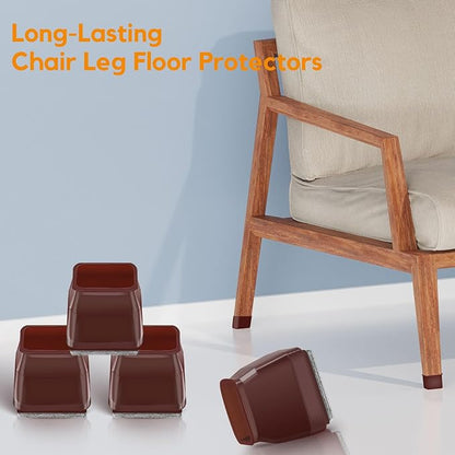 36Pcs Brown Square Chair Leg Floor Protectors, High Elastic Felt Furniture Pads for Hardwood Floors, Silicone Floor Protectors for Chairs, Chair Leg Caps Covers Socks (Small) | Furniture Cups - TrueDesk