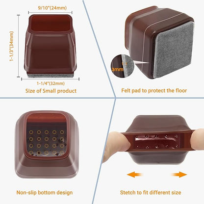 36Pcs Brown Square Chair Leg Floor Protectors, High Elastic Felt Furniture Pads for Hardwood Floors, Silicone Floor Protectors for Chairs, Chair Leg Caps Covers Socks (Small) | Furniture Cups - TrueDesk