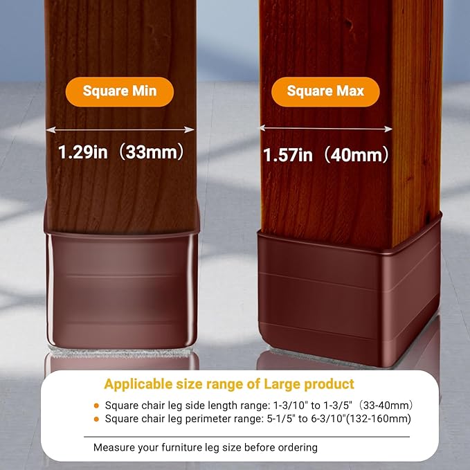 36Pcs Brown Square Chair Leg Floor Protectors, High Elastic Felt Furniture Pads for Hardwood Floors, Silicone Floor Protectors for Chairs, Chair Leg Caps Covers Socks(Large) | Furniture Cups - TrueDesk