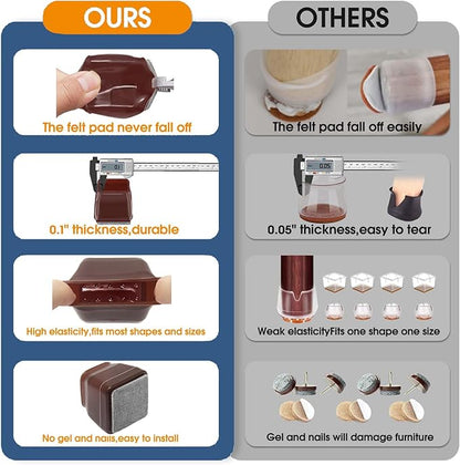36Pcs Brown Square Chair Leg Floor Protectors, High Elastic Felt Furniture Pads for Hardwood Floors, Silicone Floor Protectors for Chairs, Chair Leg Caps Covers Socks (Small) | Furniture Cups - TrueDesk