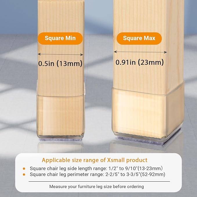 36Pcs Square Chair Leg Floor Protectors, High Elastic Felt Furniture Pads for Hardwood Floors, Silicone Floor Protectors for Chairs, Chair Leg Caps Covers Socks (Transparent, XSmall) | Furniture Cups - TrueDesk