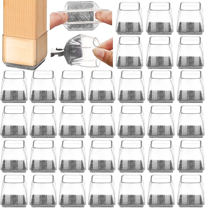 36Pcs Square Chair Leg Floor Protectors, High Elastic Felt Furniture Pads for Hardwood Floors, Silicone Floor Protectors for Chairs, Chair Leg Caps Covers Socks (Transparent, XSmall) | Furniture Cups - TrueDesk