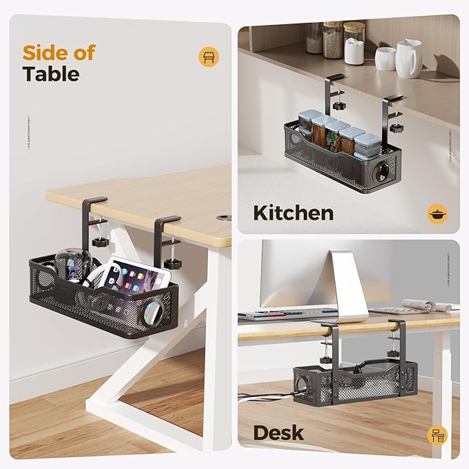 4 Pack Under Desk Cable Management Box Black, Cinati 53.6" Wire Organizers No Drill, Cord Organization Tray with Clamp for Office, Home - No Damage to Desk | Cable Raceways - TrueDesk