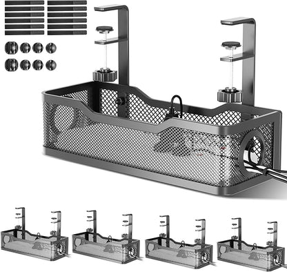 4 Pack Under Desk Cable Management Box Black, Cinati 53.6" Wire Organizers No Drill, Cord Organization Tray with Clamp for Office, Home - No Damage to Desk | Cable Raceways - TrueDesk