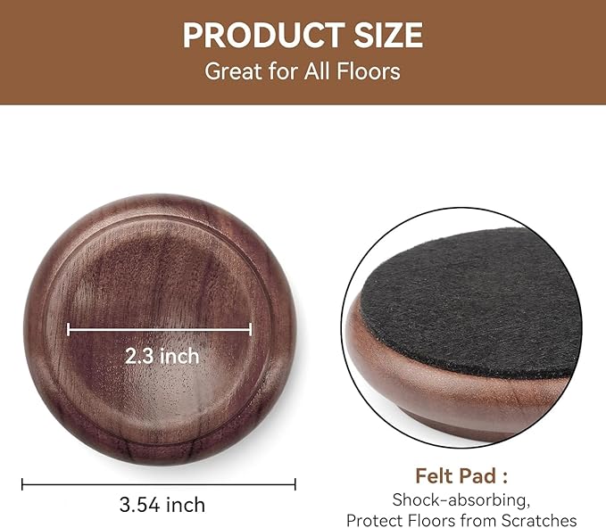 4 Pcs Solid Wood Upright Piano Caster Cups,Furniture Caster Cups,HilerPunk Sofas Beds Chairs Wheel Caster Cups Pads,with NoHPn - Slip & Anti - Noise Felt Pads,for Hardwood Floor Protectors (HL - 10) | Furniture Cups - TrueDesk