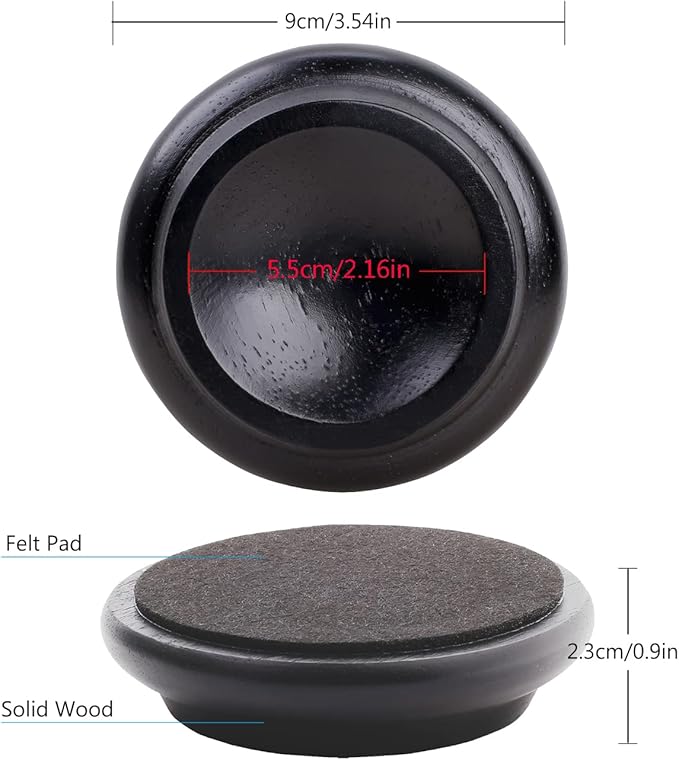 4 Pcs Solid Wood Upright Piano Caster Cups,Furniture Caster Cups,HilerPunk Sofas Beds Chairs Wheel Caster Cups Pads,with Non - Slip & Anti - Noise Felt Pads,for Hardwood Floor Protectors - Black | Furniture Cups - TrueDesk