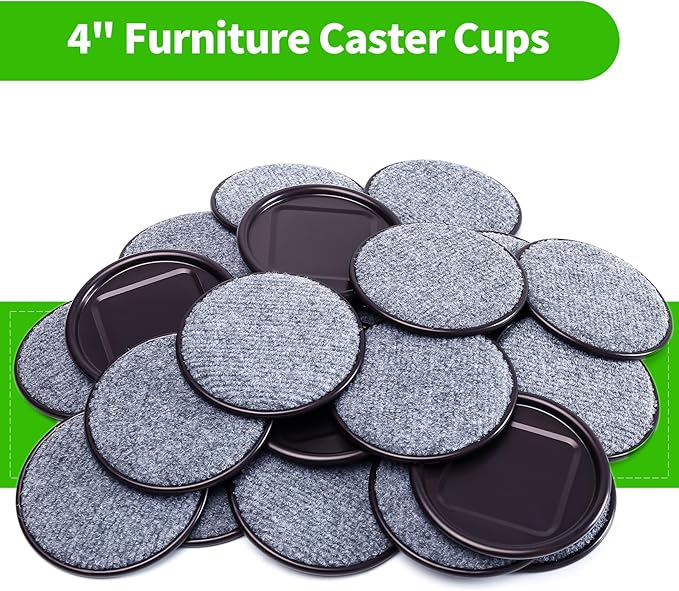 4" Round Carpet Bottom Furniture Caster Cups, Reusable Furniture Sliders for Hardwood Floors, Felt Furniture Pads Coasters to Protect Tile or Laminate Floors from Scratches, Brown/Gray (12 Pack) | Furniture Cups - TrueDesk