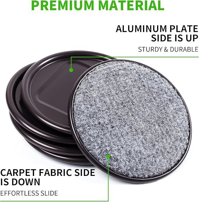 4" Round Carpet Bottom Furniture Caster Cups, Reusable Furniture Sliders for Hardwood Floors, Felt Furniture Pads Coasters to Protect Tile or Laminate Floors from Scratches, Brown/Gray (12 Pack) | Furniture Cups - TrueDesk