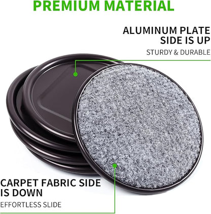 4" Round Carpet Bottom Furniture Caster Cups, Reusable Furniture Sliders for Hardwood Floors, Felt Furniture Pads Coasters to Protect Tile or Laminate Floors from Scratches, Brown/Gray (12 Pack) | Furniture Cups - TrueDesk
