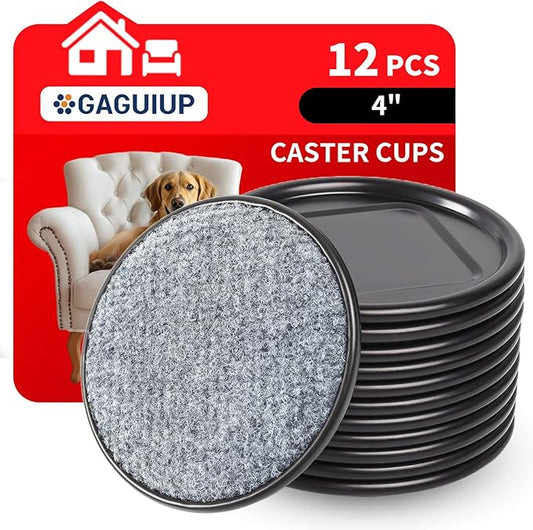 4" Round Carpet Bottom Furniture Caster Cups, Reusable Furniture Sliders for Hardwood Floors, Felt Furniture Pads Coasters to Protect Tile or Laminate Floors from Scratches, Brown/Gray (12 Pack) | Furniture Cups - TrueDesk