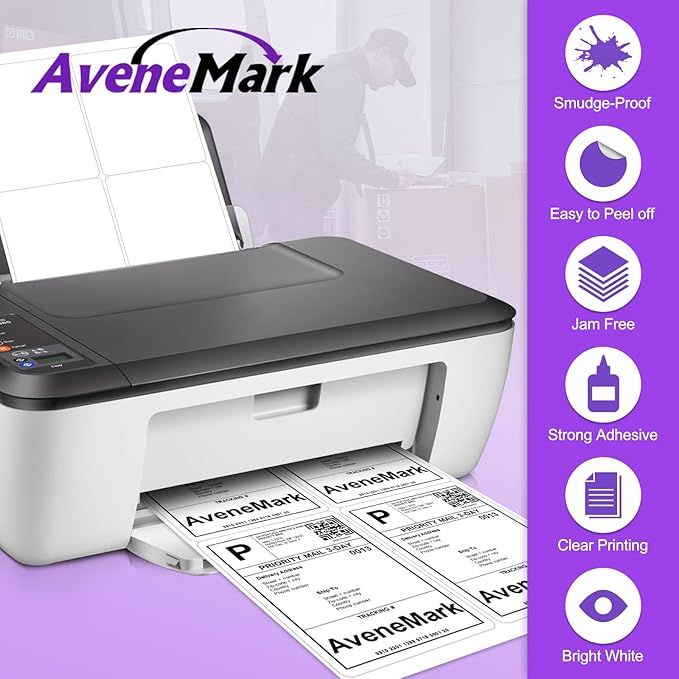 4" x 5" Shipping Labels – 500 Sheets, 2000 Labels – 4 Per Page – Compatible with Laser & Inkjet Printers – Permanent Adhesive Address Labels for Shipping, Mailing & Organization | Laser Inkjet Printer Labels - TrueDesk