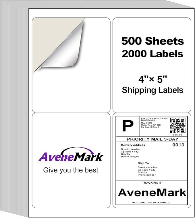4" x 5" Shipping Labels – 500 Sheets, 2000 Labels – 4 Per Page – Compatible with Laser & Inkjet Printers – Permanent Adhesive Address Labels for Shipping, Mailing & Organization | Laser Inkjet Printer Labels - TrueDesk