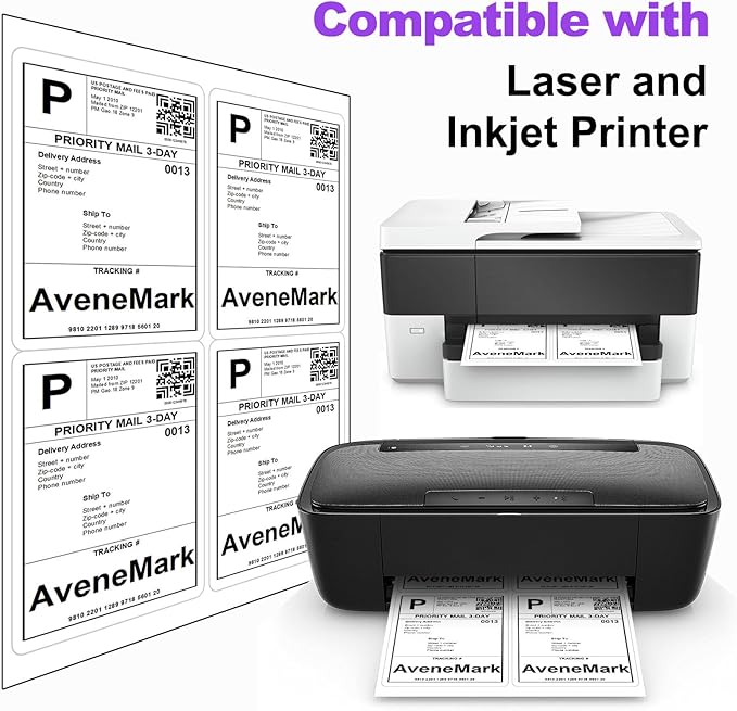 4" x 5" Shipping Labels – 500 Sheets, 2000 Labels – 4 Per Page – Compatible with Laser & Inkjet Printers – Permanent Adhesive Address Labels for Shipping, Mailing & Organization | Laser Inkjet Printer Labels - TrueDesk