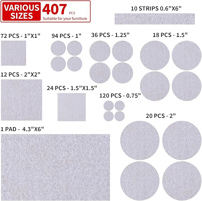 407 PCS Felt Furniture Pads for Hardwoods Floors, Self Adhesive Felt Pads for Chairs, Cuttable Anti - Scratch Furniture Feet Floor Protectors for Chair Sofa Bed Table Cabinet (Beige) | Furniture Pads - TrueDesk